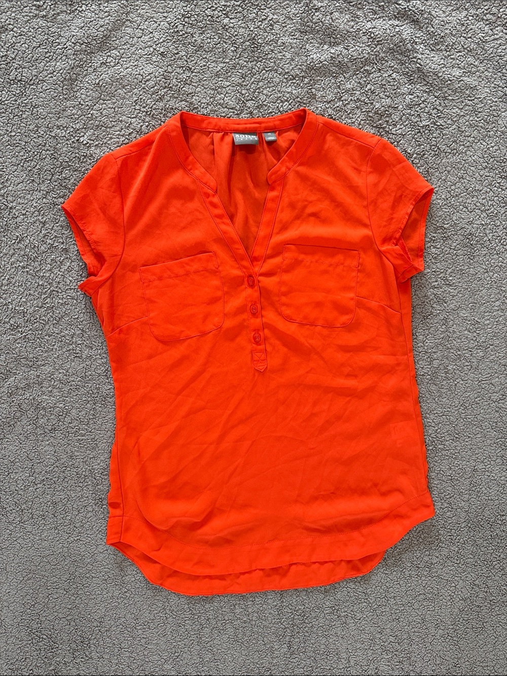 Soho Bright Orange V-Neck Short Sleeve Blouse